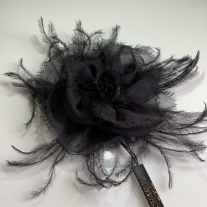 Chanel Vintage Silk & Feather Camellia Brooch